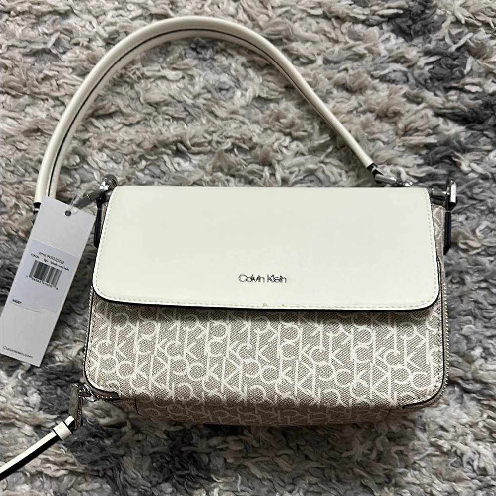 Calvin Klein Cream and Tan Crossbody Bag with Chic Design